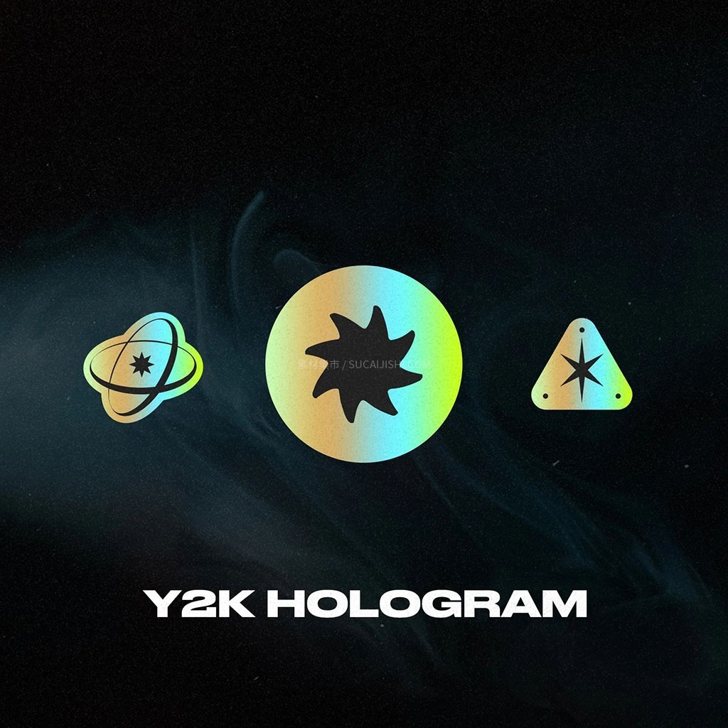 Y2K 风格全息复古徽章贴纸矢量素材
